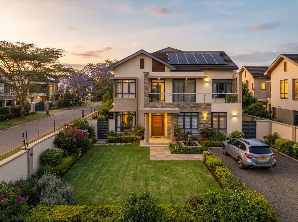 Townhouse with a compact rooftop solar system