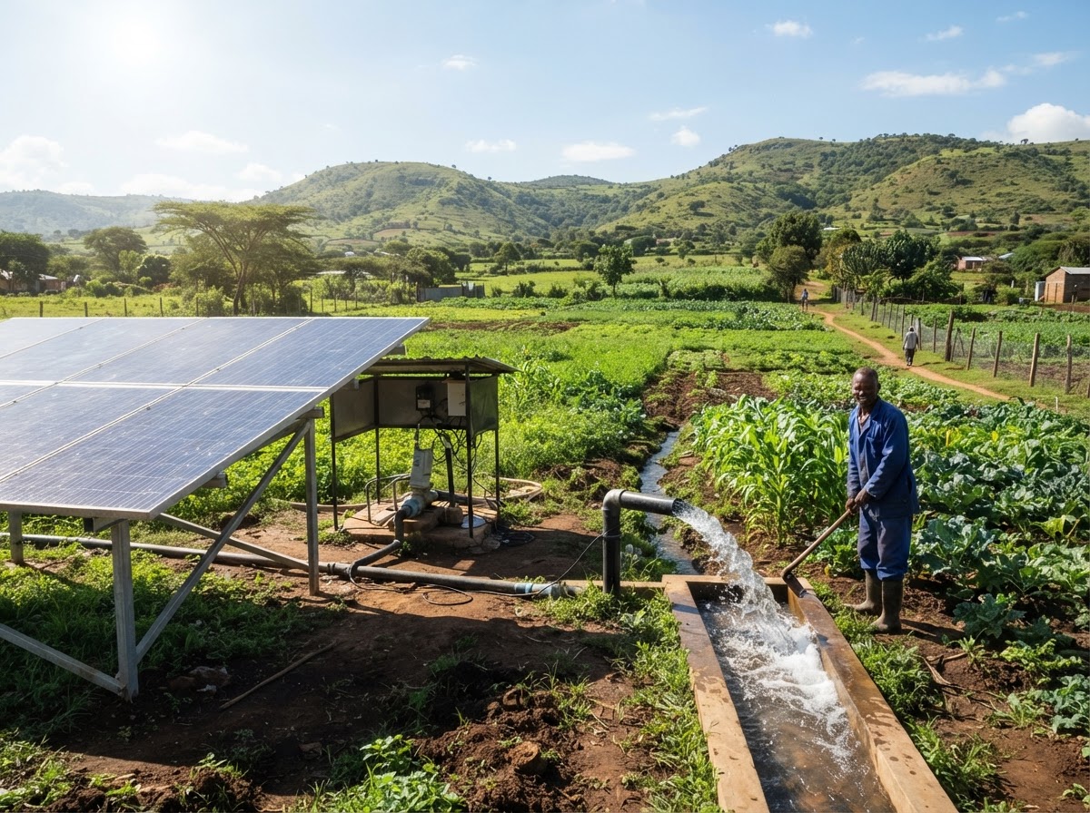 Solar panels under bright Kenyan sunshine